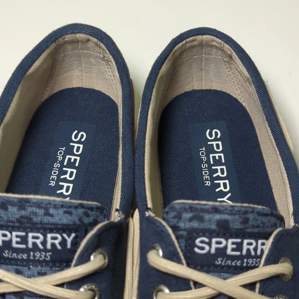 Sperry Top-Sider Bahama Boat Shoes Indigo Blue Koi Canvas 2 Eye Apron Toe Mens 7